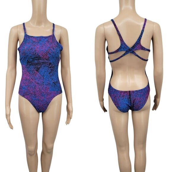 Speedo Other - Speedo Endurance Blue Purple Hot Pink Patterned One Piece Swimsuit Open Back